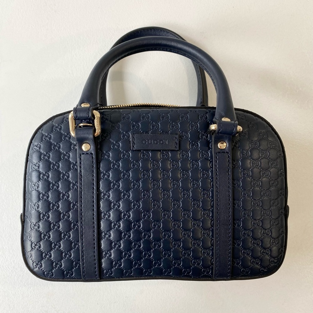 Gucci Micro Guccissima Margaux Bowling Bag in Navy